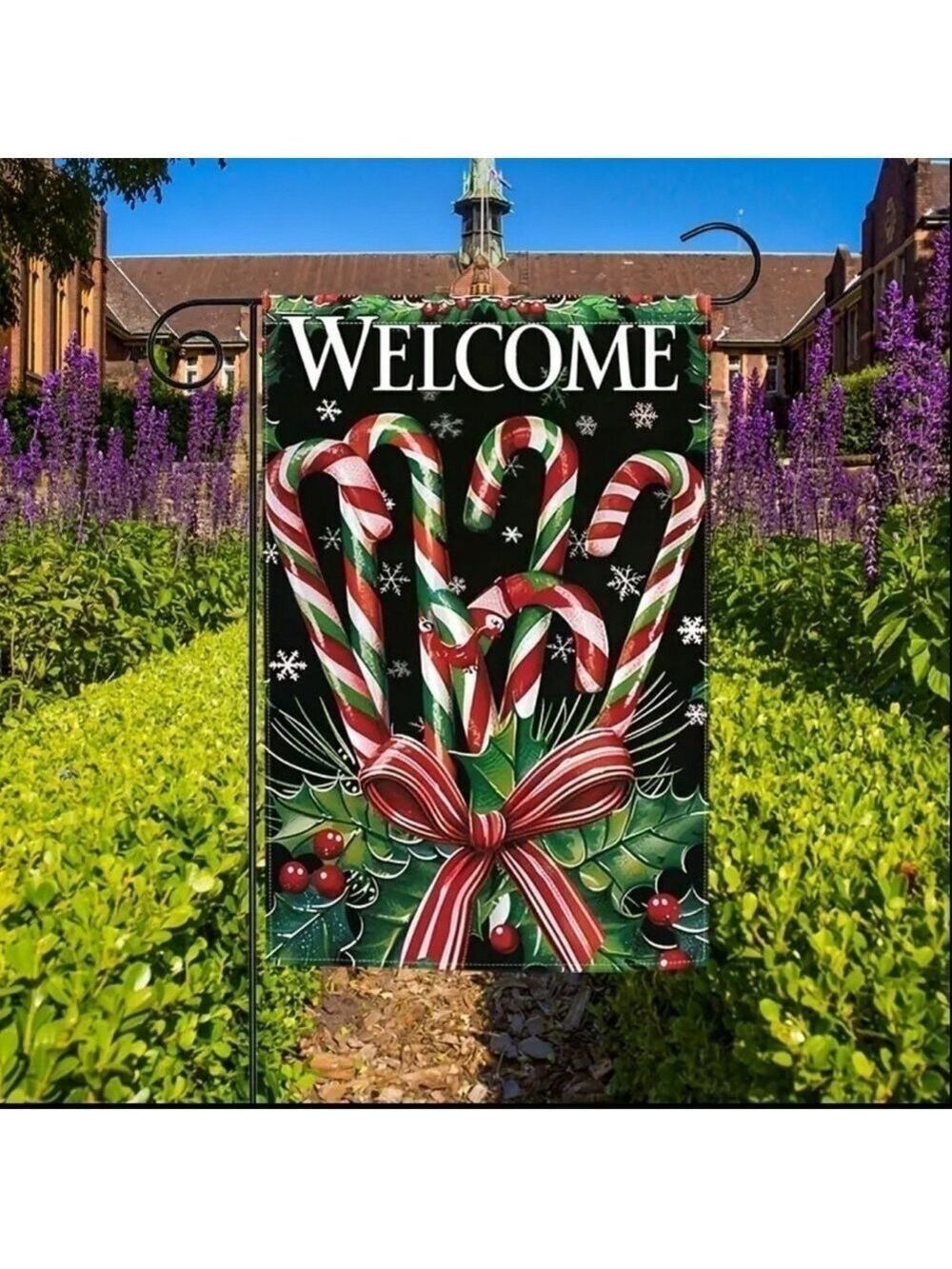 Welcome Christmas Garden Flag, Candy Cane No Flagpole NIP